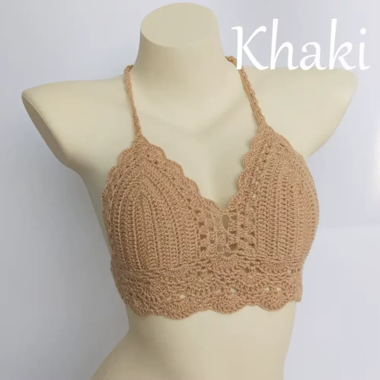 Khaki Crochet Bikini Top