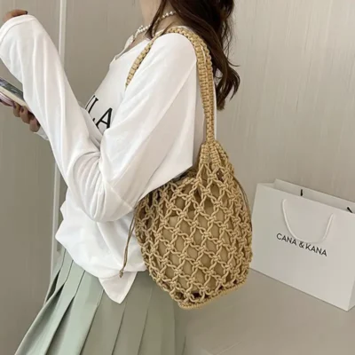 summer straw bucket bag