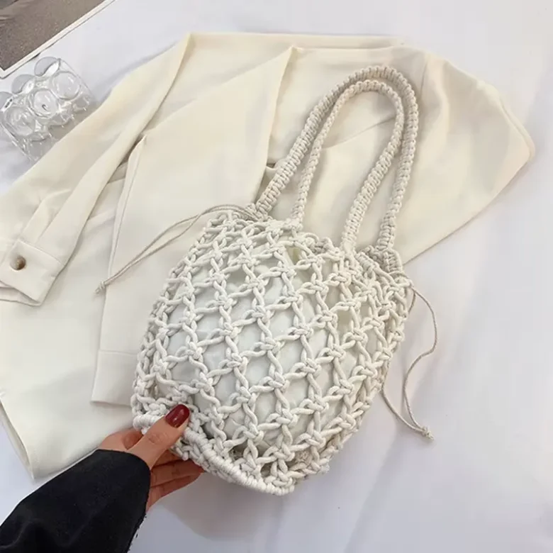 woven summer handbag with cell phone pocket